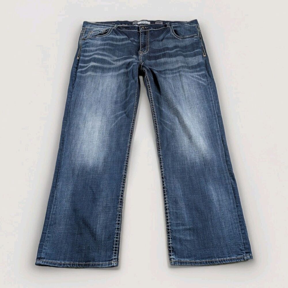 BKE Seth Straight Leg Jeans Mens 44x30 Blue Distressed Denim Buckle Casual